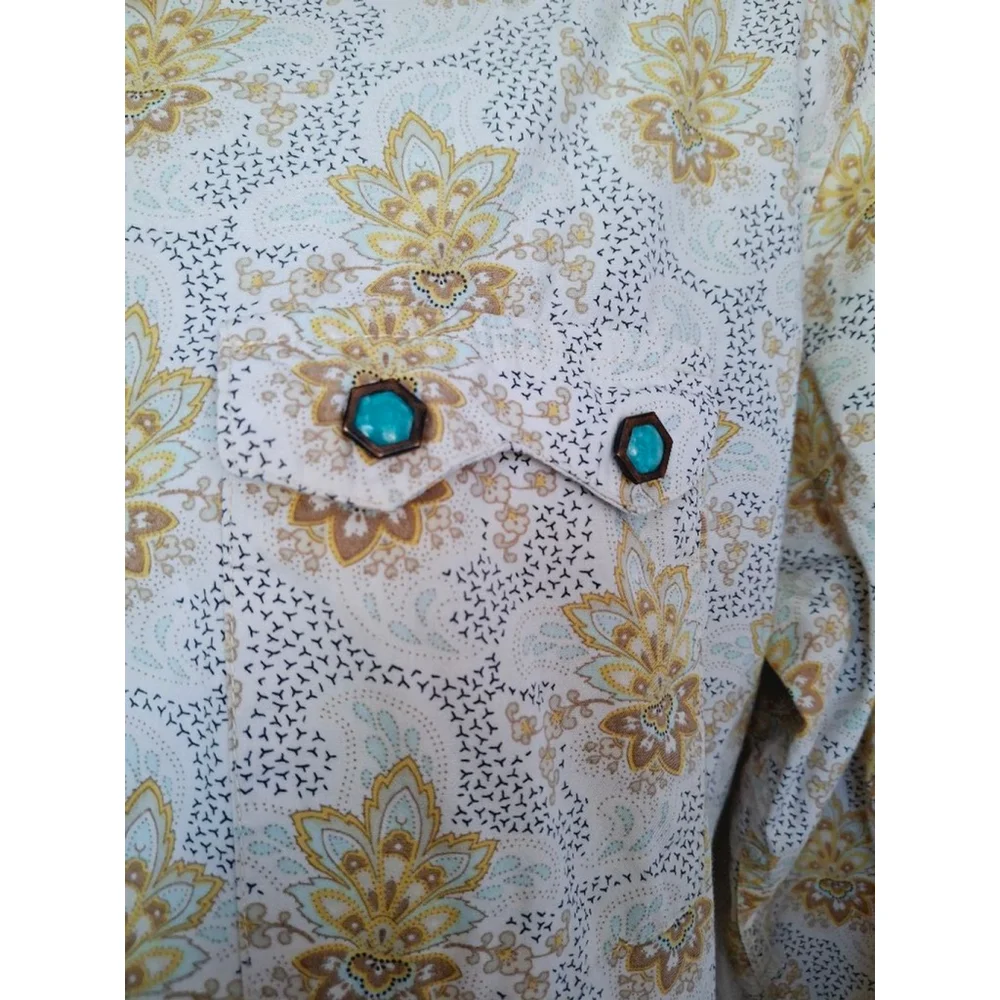 Womens Brooks & Dunn Shirt, western turquoise snap Floral, XL vintage y2k 90s - Picture 4 of 7